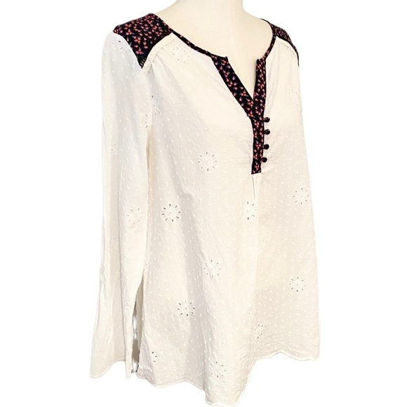 MATILDA JANE EMBROIDERED SPLIT NECK POINTELLE COTTON BLOUSE SIZE LARGE FLORAL - Picture 9 of 16